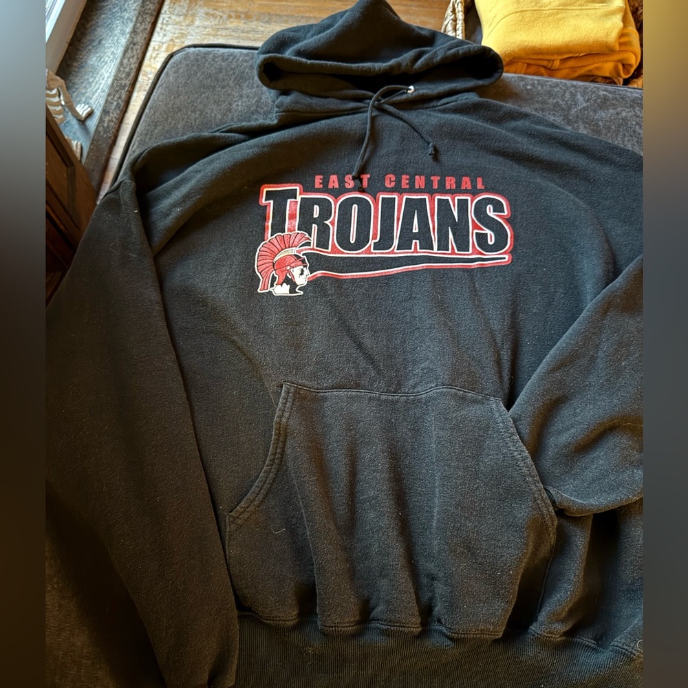 Jerzees Black Hoodie with East Central Trojans School Logo